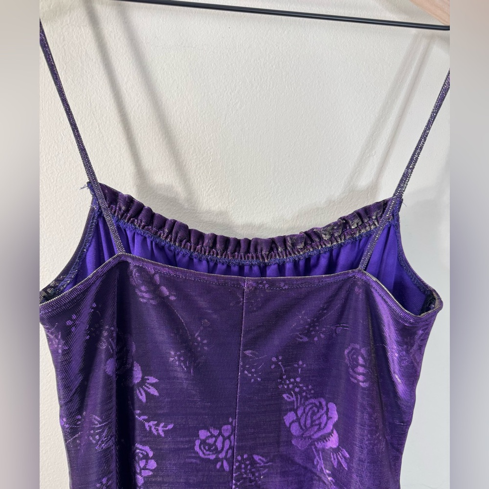 Vintage Purple Holographic Mesh Floral Midi Dress Y2K Size Large - Picture 11 of 11